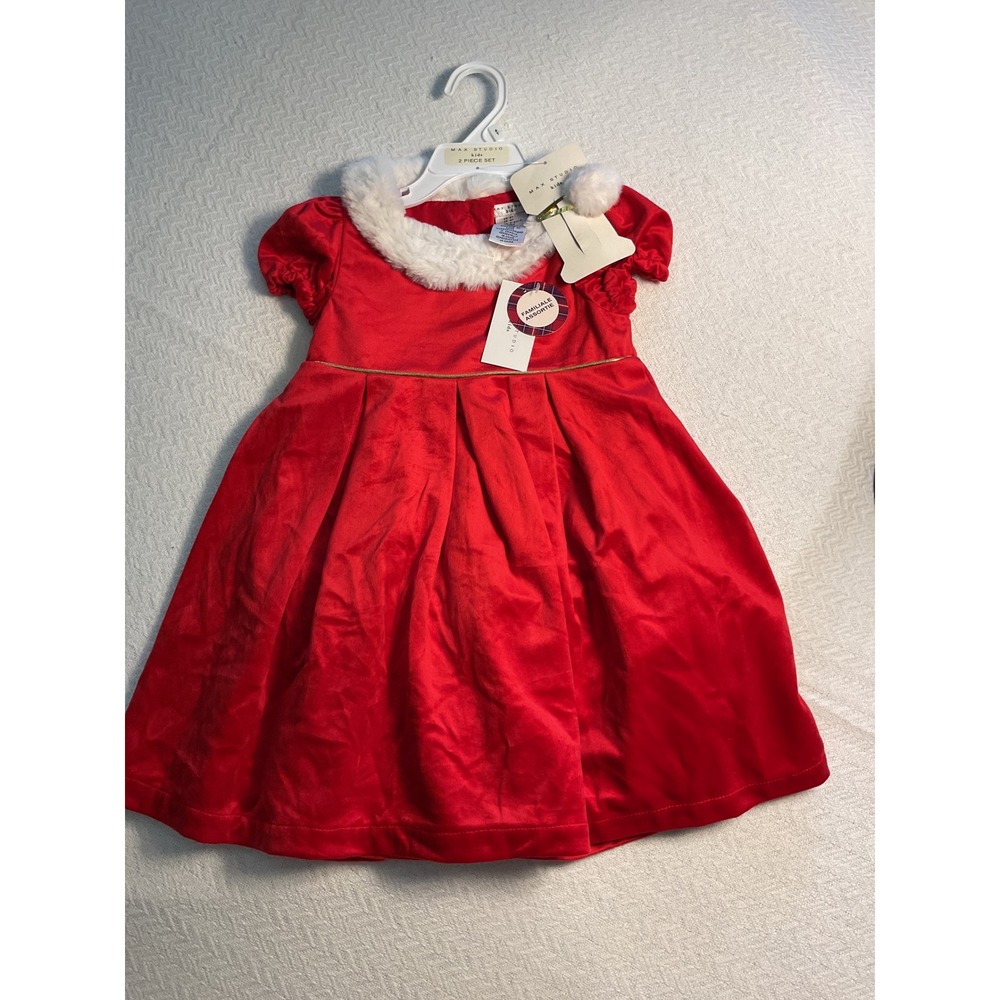 MAX STUDIO KIDS Girls Red Velvet Fur Trimmed Christmas Dress 4T 2 Piece Set